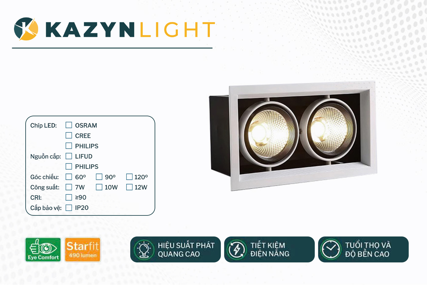 Đèn spotlight âm trần hộp đôi KazynLight - Kz002